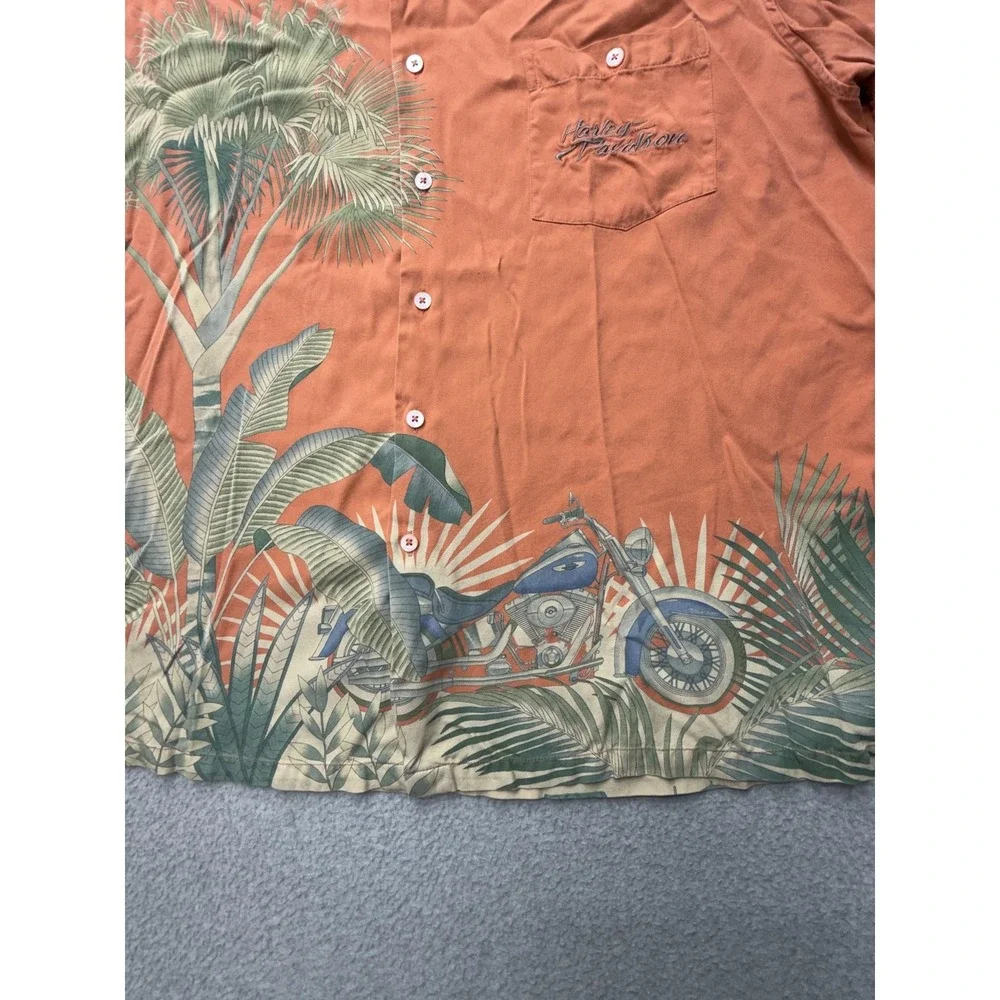 Harley-Davidson Shirt Mens‎ 2XL Orange Silk Hawaiian Motorcycle Tori Richard